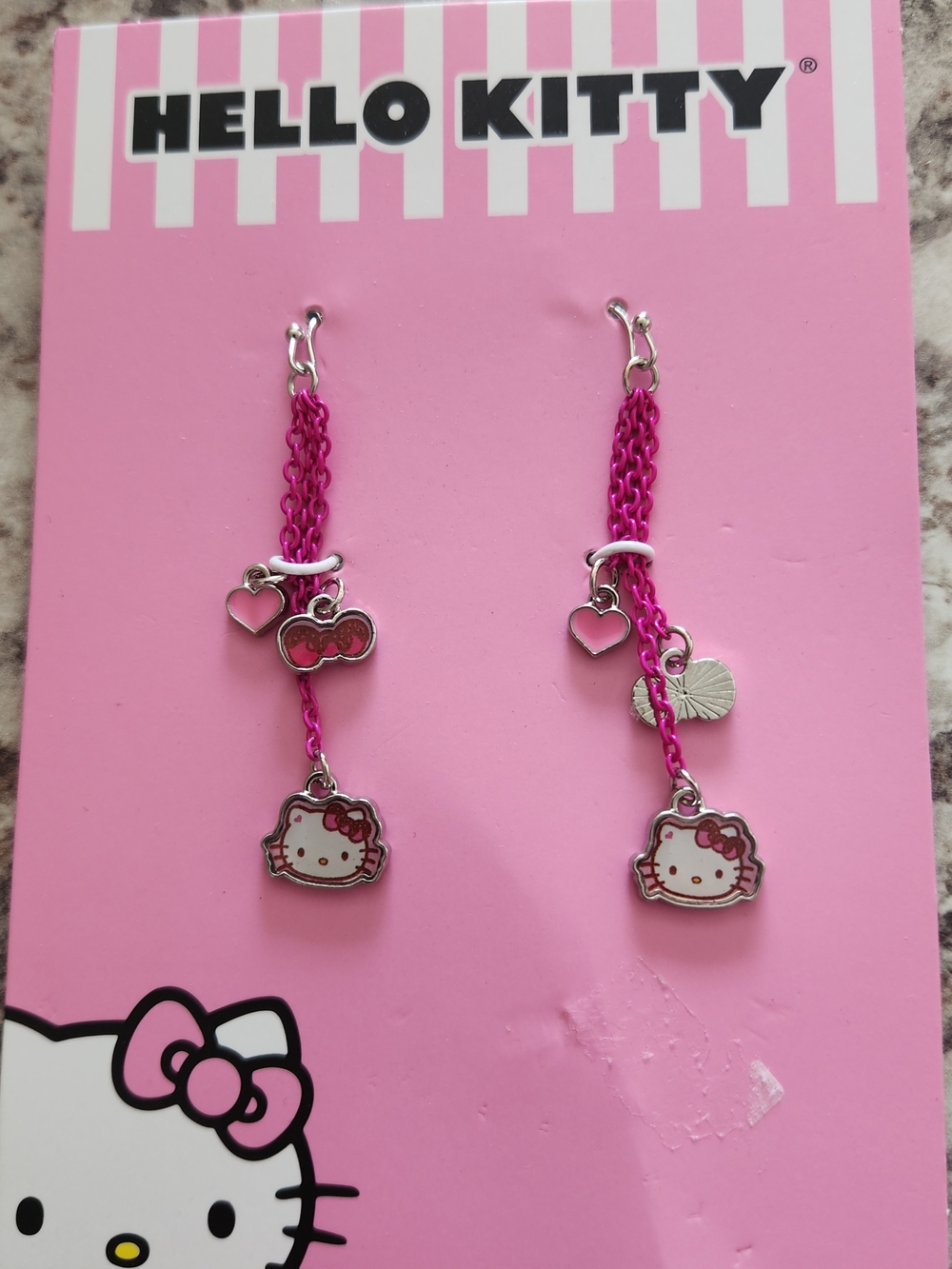 Hello Kitty Hot Pink Dangle Earrings with Heart Charms